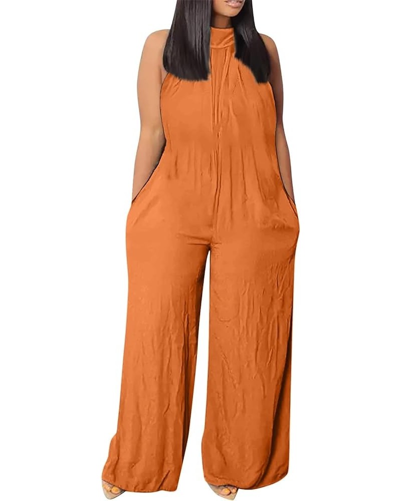 Womens Plus Size Jumpsuits with Pockets 2024 Summer V Neck Fashion Rompers Loose Fit Overalls D-orange $9.70 Overalls