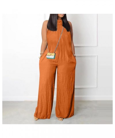 Womens Plus Size Jumpsuits with Pockets 2024 Summer V Neck Fashion Rompers Loose Fit Overalls D-orange $9.70 Overalls