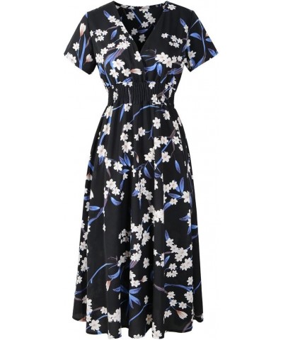 Feminine Chiffon Vintage Floral V Neck Summer Casual Flared Dress for Women D001 F3 $13.49 Dresses