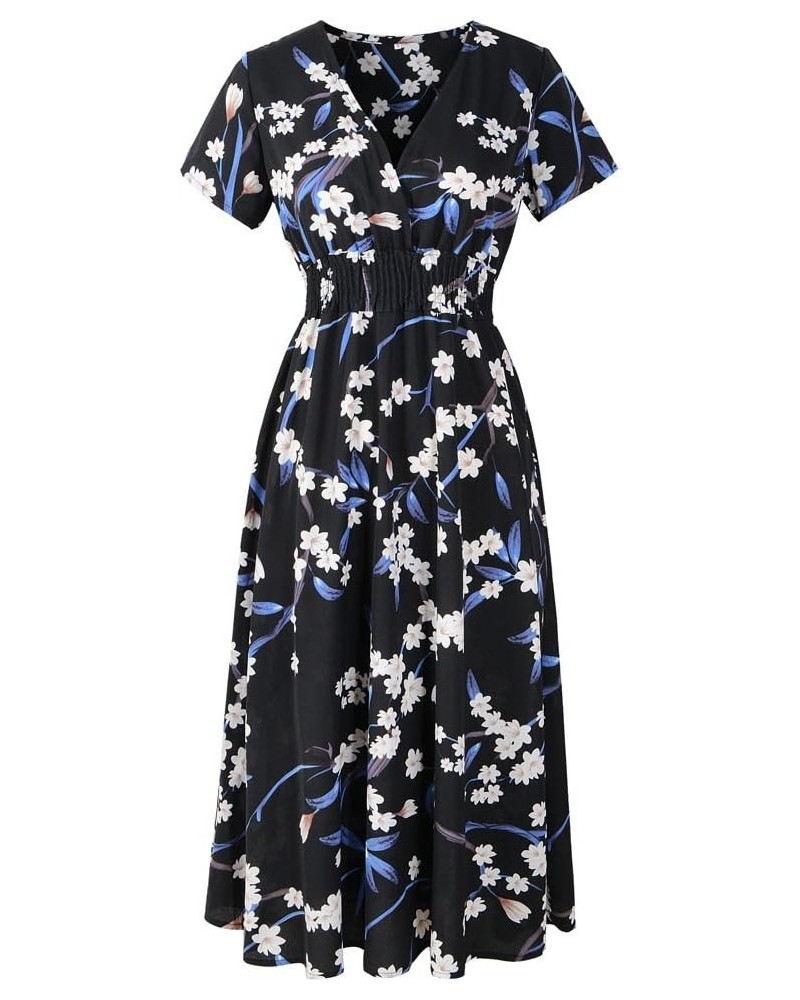 Feminine Chiffon Vintage Floral V Neck Summer Casual Flared Dress for Women D001 F3 $13.49 Dresses