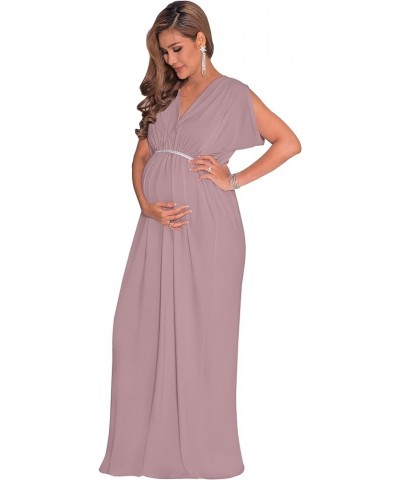 Womens Long Short Sleeve V-Neck Maternity Summer Flowy Gown Maxi Dress Dusty Pink $22.54 Dresses