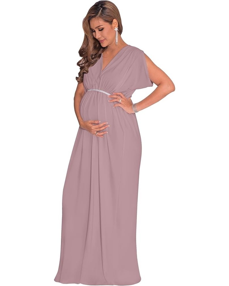 Womens Long Short Sleeve V-Neck Maternity Summer Flowy Gown Maxi Dress Dusty Pink $22.54 Dresses