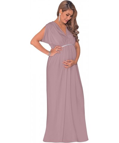 Womens Long Short Sleeve V-Neck Maternity Summer Flowy Gown Maxi Dress Dusty Pink $22.54 Dresses