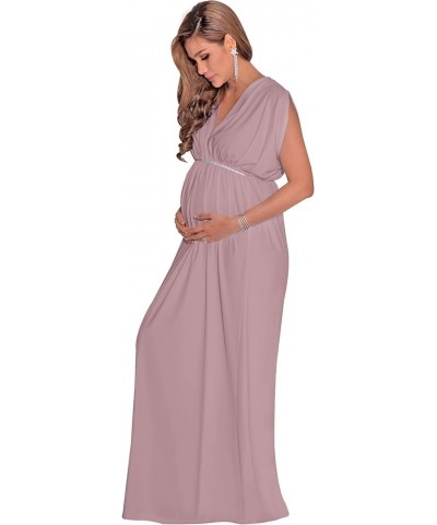 Womens Long Short Sleeve V-Neck Maternity Summer Flowy Gown Maxi Dress Dusty Pink $22.54 Dresses