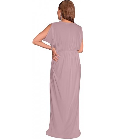 Womens Long Short Sleeve V-Neck Maternity Summer Flowy Gown Maxi Dress Dusty Pink $22.54 Dresses