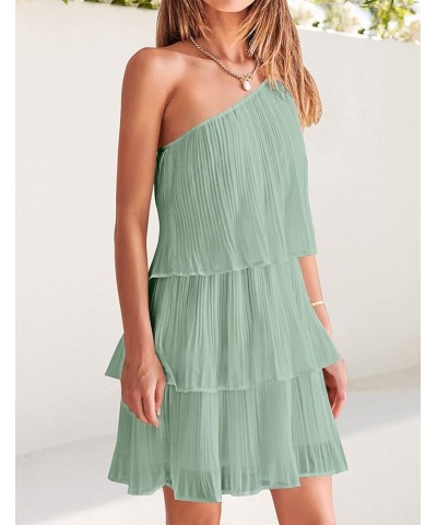 Women's 2023 One Shoulder Summer Dresses Sleeveless Casual Ruffle Tiered Layered Flowy Chiffon Boho Mini Dress Bean Green $12...