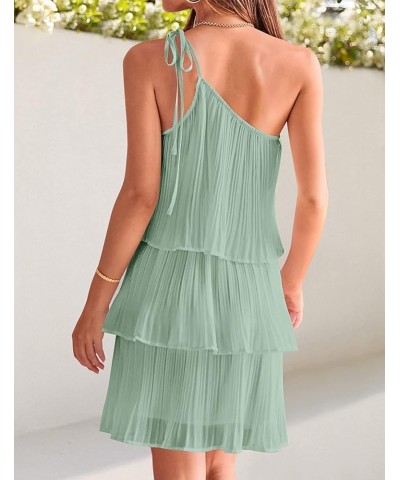 Women's 2023 One Shoulder Summer Dresses Sleeveless Casual Ruffle Tiered Layered Flowy Chiffon Boho Mini Dress Bean Green $12...