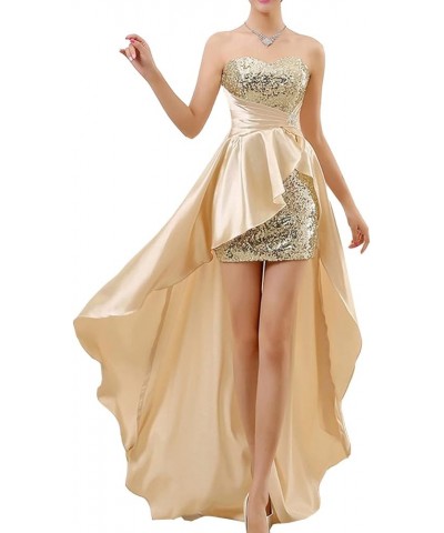 Strapless Sequin High Low Evening Party Prom Gown Bridesmaid Dresses Champagne $31.78 Dresses