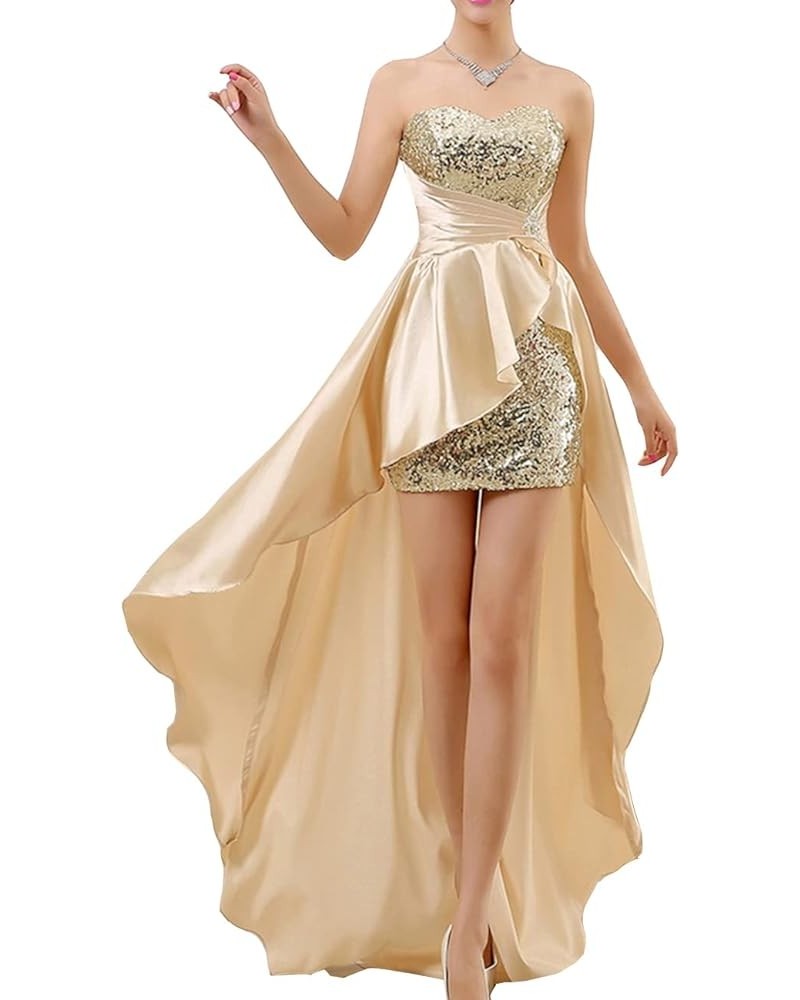 Strapless Sequin High Low Evening Party Prom Gown Bridesmaid Dresses Champagne $31.78 Dresses