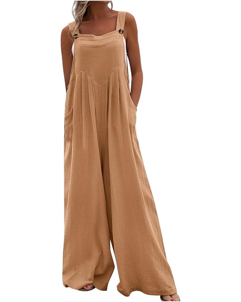 Women's Wide Leg Jumpsuits Jumpsuit Long Pants Casual With Pocket Non-Adjustable Strap Jumpsuit Jumpsuits Camel-3 $10.09 Jump...