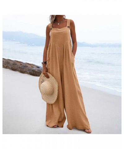 Women's Wide Leg Jumpsuits Jumpsuit Long Pants Casual With Pocket Non-Adjustable Strap Jumpsuit Jumpsuits Camel-3 $10.09 Jump...