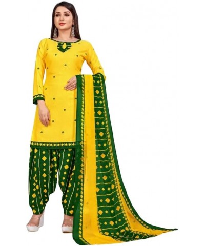 Readymade New Patiala Punjabi Salwar Suit of Crepe Fabric with Chiffon Dupatta for Women Yellow-1 $21.48 Suits