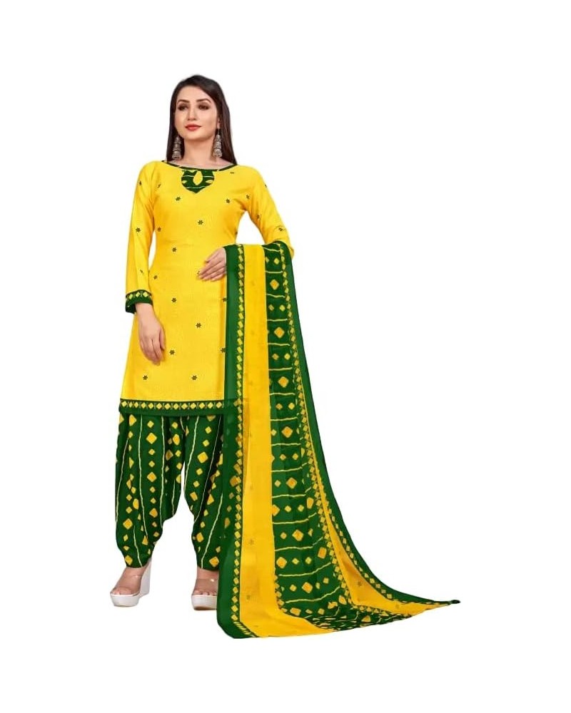 Readymade New Patiala Punjabi Salwar Suit of Crepe Fabric with Chiffon Dupatta for Women Yellow-1 $21.48 Suits