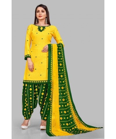 Readymade New Patiala Punjabi Salwar Suit of Crepe Fabric with Chiffon Dupatta for Women Yellow-1 $21.48 Suits