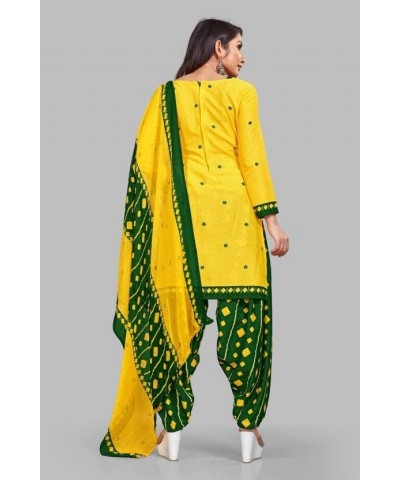 Readymade New Patiala Punjabi Salwar Suit of Crepe Fabric with Chiffon Dupatta for Women Yellow-1 $21.48 Suits