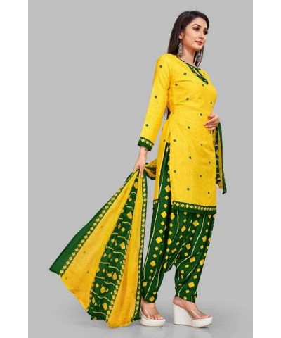 Readymade New Patiala Punjabi Salwar Suit of Crepe Fabric with Chiffon Dupatta for Women Yellow-1 $21.48 Suits