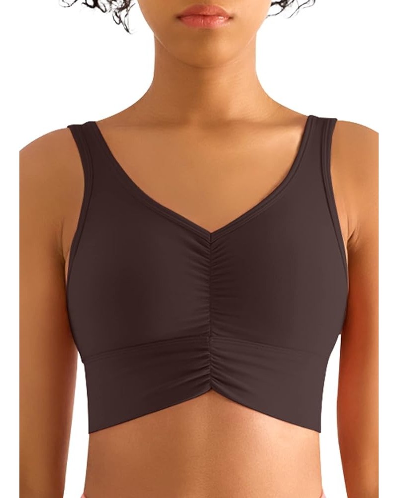 V Neck Longline Sports Bras for Women Open Back High Coverage Workout Tops Wide Straps Padded Yoga Gym Fitness Tank Bra H-cof...