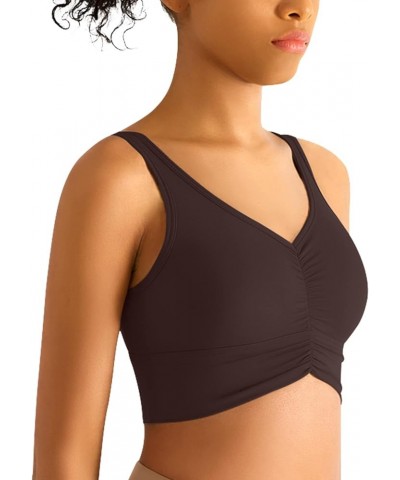 V Neck Longline Sports Bras for Women Open Back High Coverage Workout Tops Wide Straps Padded Yoga Gym Fitness Tank Bra H-cof...