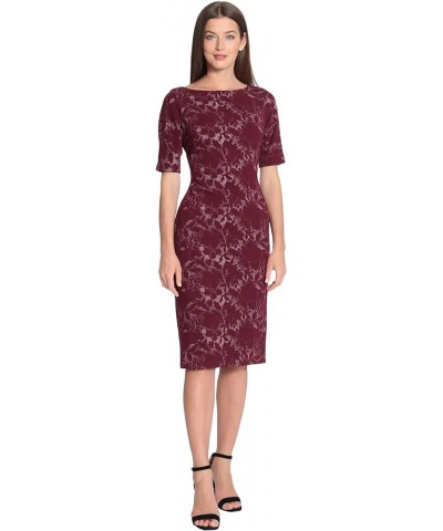 Women's Sophisticated Arch Shoulder Sheath Career Workwear Office Floral - Wine/White $49.58 Dresses