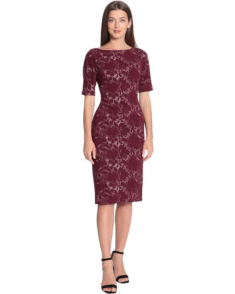 Women's Sophisticated Arch Shoulder Sheath Career Workwear Office Floral - Wine/White $49.58 Dresses