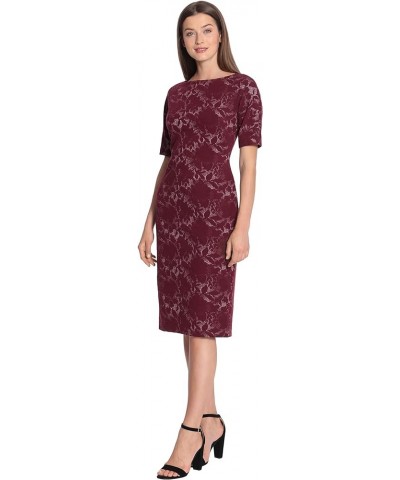 Women's Sophisticated Arch Shoulder Sheath Career Workwear Office Floral - Wine/White $49.58 Dresses