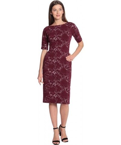 Women's Sophisticated Arch Shoulder Sheath Career Workwear Office Floral - Wine/White $49.58 Dresses