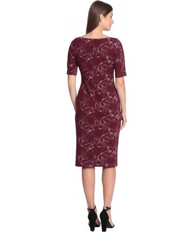 Women's Sophisticated Arch Shoulder Sheath Career Workwear Office Floral - Wine/White $49.58 Dresses