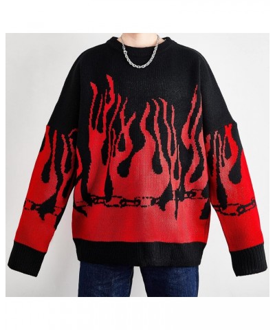 Women Long Sleeve Flame Bat Sleeve Jumper Oversized Casual Knitting Sweater Flame Pullover Bat Sleeve (Black and Red) $13.76 ...