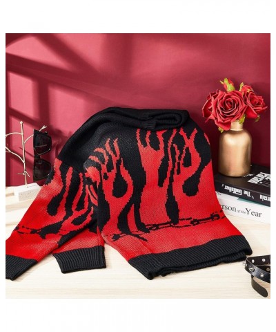 Women Long Sleeve Flame Bat Sleeve Jumper Oversized Casual Knitting Sweater Flame Pullover Bat Sleeve (Black and Red) $13.76 ...