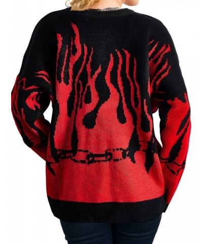 Women Long Sleeve Flame Bat Sleeve Jumper Oversized Casual Knitting Sweater Flame Pullover Bat Sleeve (Black and Red) $13.76 ...