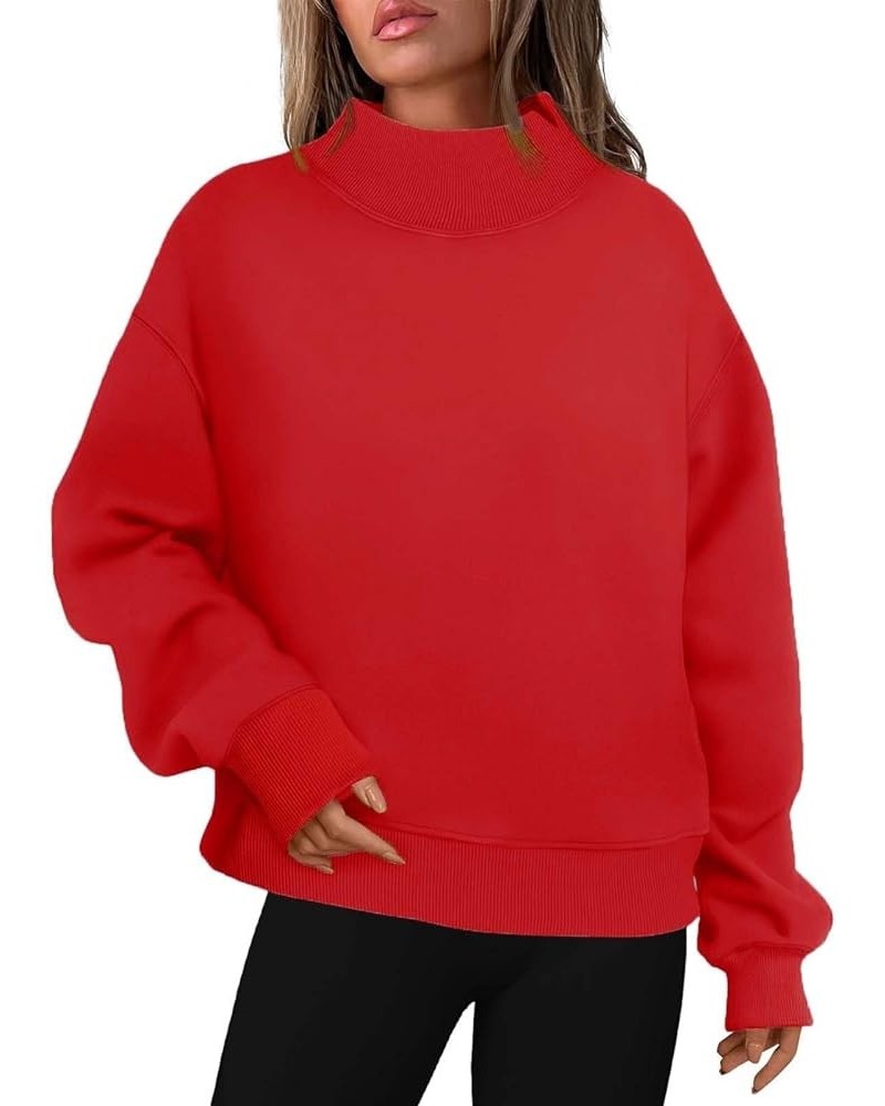 Sweatshirt For Womens Fashion 2023 Fall Outfits Long Sleeve Oversized Funnel Neck Pullover Hoodies Sweatshirts J05-red $12.35...