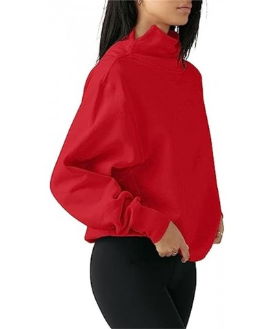 Sweatshirt For Womens Fashion 2023 Fall Outfits Long Sleeve Oversized Funnel Neck Pullover Hoodies Sweatshirts J05-red $12.35...