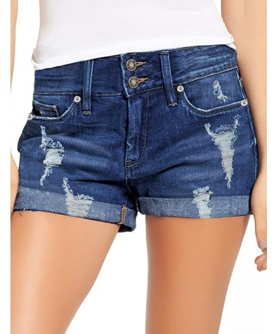 Women's Ripped Denim Jean Shorts High Waisted Stretchy Folded Hem Short Jeans C Deep Cobalt Blue $16.45 Shorts