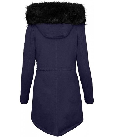 Women's Plus Size Hooded Winter Coat Overcoat Warm Fleeced Lined Parka Thicken Long Jackets Outwear with Fur Hood Navy $21.83...