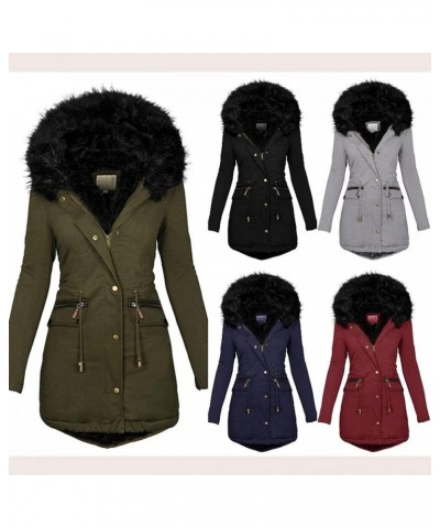 Women's Plus Size Hooded Winter Coat Overcoat Warm Fleeced Lined Parka Thicken Long Jackets Outwear with Fur Hood Navy $21.83...