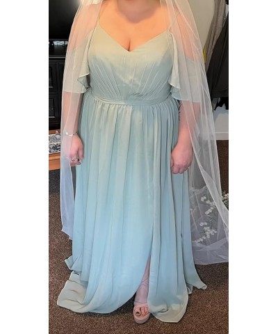 Elegant Women Plus Size Bridesmaid Dresses 2024 with Slit Cold Shoulder Chiffon Formal Party Dresses with Pockets RO020 Peach...