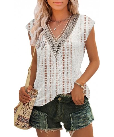 Womens Basic Tops 2023 Trendy Eyelet Fabric Tank Tops Cap Sleeve Shirts Lace V Neck Print-6 $11.99 Tops