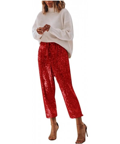 Sequin Pants Women,Women's Sparkle Sequin Wide Leg Pants Loose High Waist Shiny Party Clubwear Bling Glitter Trousers Z42-red...