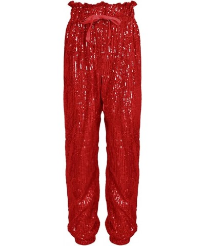 Sequin Pants Women,Women's Sparkle Sequin Wide Leg Pants Loose High Waist Shiny Party Clubwear Bling Glitter Trousers Z42-red...