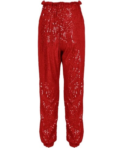 Sequin Pants Women,Women's Sparkle Sequin Wide Leg Pants Loose High Waist Shiny Party Clubwear Bling Glitter Trousers Z42-red...