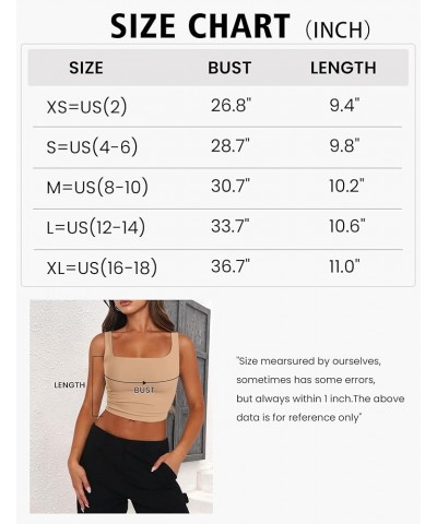 Women's Square Neck Sleeveless Crop Tops 2024 Cute Double Layer Seamless Slim Fit Y2k Tank Tops Mint Green $10.03 Tops