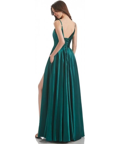 Long Bridesmaid Dresses for Women Formal Satin Spaghetti Strap Prom Evening Gowns RYZ054 Teal $28.70 Dresses