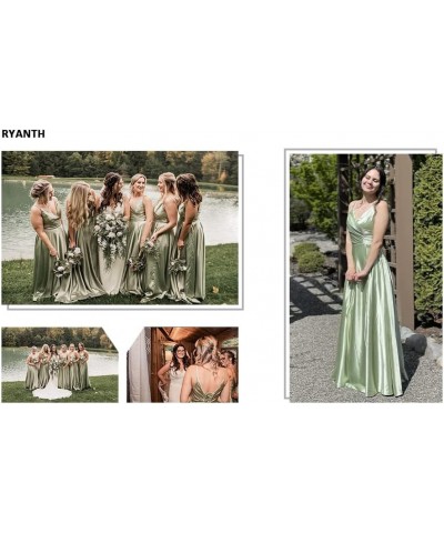 Long Bridesmaid Dresses for Women Formal Satin Spaghetti Strap Prom Evening Gowns RYZ054 Teal $28.70 Dresses