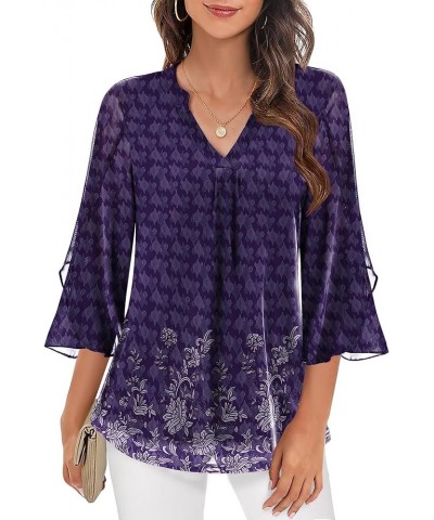 3/4 Sleeve Tops for Women Ruffle V Neck Mesh Blouses Flowy Floral Loose Work Casual Tunic Shirts Dh88 $11.61 Blouses