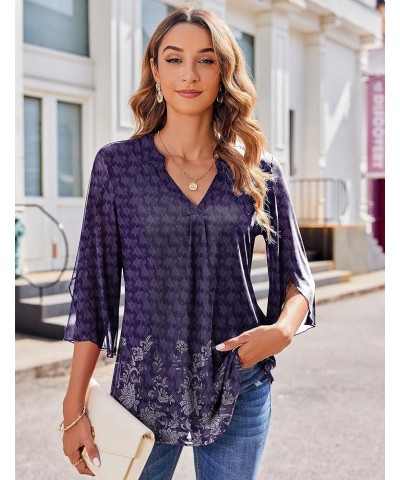 3/4 Sleeve Tops for Women Ruffle V Neck Mesh Blouses Flowy Floral Loose Work Casual Tunic Shirts Dh88 $11.61 Blouses