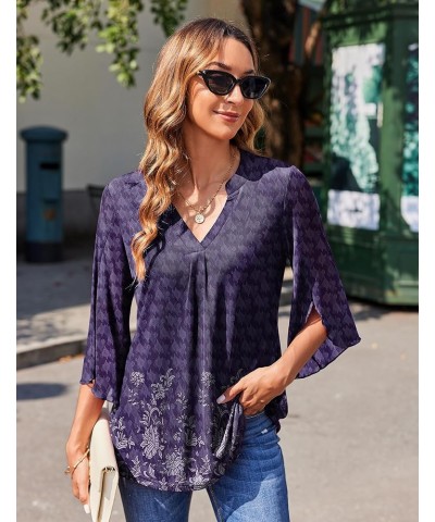 3/4 Sleeve Tops for Women Ruffle V Neck Mesh Blouses Flowy Floral Loose Work Casual Tunic Shirts Dh88 $11.61 Blouses