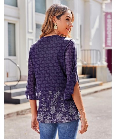 3/4 Sleeve Tops for Women Ruffle V Neck Mesh Blouses Flowy Floral Loose Work Casual Tunic Shirts Dh88 $11.61 Blouses