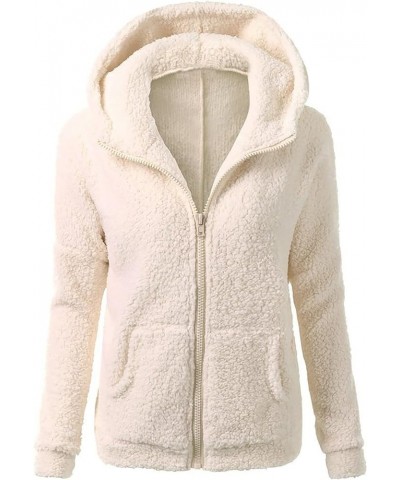 Womens Fuzzy Fleece Jacket Zip Up Fuzzy Sherpa Coat Hooded Plain Fall Winter Warm Outwear Hoodies E Beige $5.71 Tanks