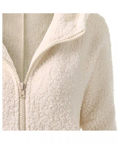 Womens Fuzzy Fleece Jacket Zip Up Fuzzy Sherpa Coat Hooded Plain Fall Winter Warm Outwear Hoodies E Beige $5.71 Tanks