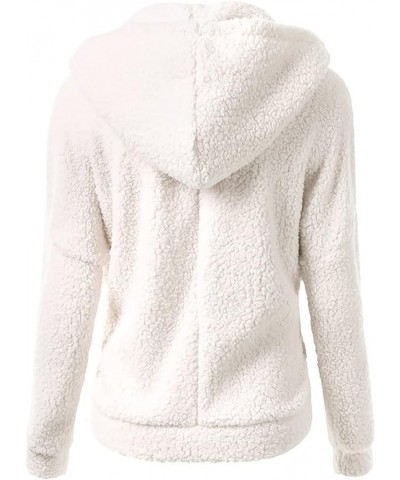 Womens Fuzzy Fleece Jacket Zip Up Fuzzy Sherpa Coat Hooded Plain Fall Winter Warm Outwear Hoodies E Beige $5.71 Tanks